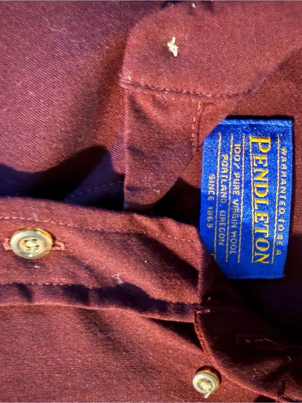 Pendleton Men’s Large 100% Virgin Wool Button Up Shirt Wine Burgundy